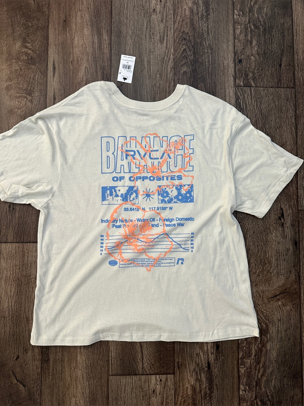 RVCA Balance Of Opposites 100% Cotton Graphic T-Shirt Size XL Off White